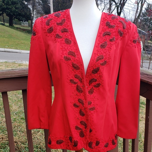 Vintage Red Beaded Paisley Blazer Jacket - Picture 7 of 13